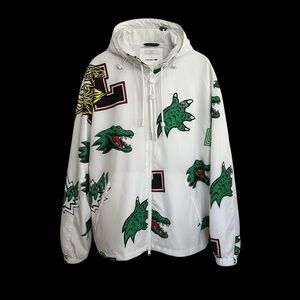 Lacoste Logo Jacket W Optional Hood Full Dbl Zip Unisex L BIG LOGO Windbreaker